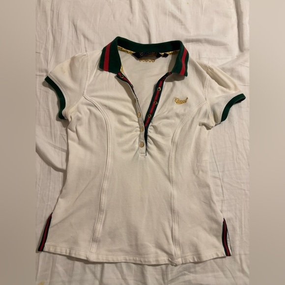 Tops - COOGI white polo, red and green stripe gold size large Y2K vintage
